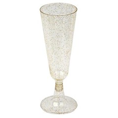 5 oz Disposable Gold Glittered Clear PLASTIC Champagne GLASSES Party TABLEWARE