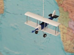 Hanging Airplane, Blue White Black, Nursery Decor, Decorative wooden airplane