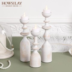 HOWSILAY Wood Candle Holder Candlestick Holders for Table Medium, White
