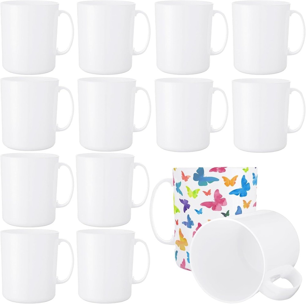 Pcs Plastic Mugs with Handle oz Unbreakable Plastic Coffee Mugs 12 White