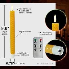 Honeycomb Flameless Taper Candles, 9.5 Inch Flickering Candles Original Yellow