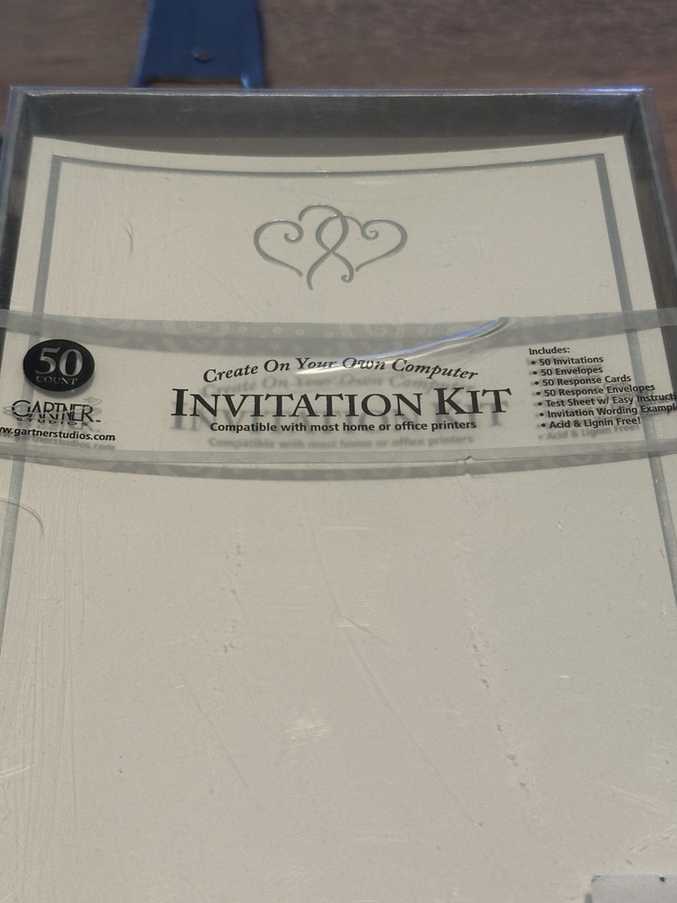 Gartner studios 50 Count Platinum Hearts Wedding Invitation Kit~ Sealed Package