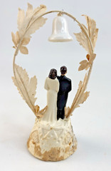 1950’s Wedding Cake Topper Bride & Groom Chalkware Millinery Flowers 6″ w/Box