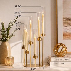 6-Arm Gold Candelabra, 23.96″ Tall Candelabra Centerpieces for Tables with Gl…