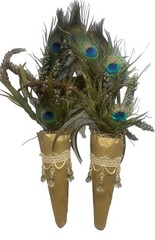Handmade Peacock Feather Bouquet Cone Pair 24″Gold/Multicolor Tassels Jewels