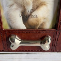 Pre-owned Huntley Leather Pet Dog Picture Frame w/Silver Bone Accent Excellent
