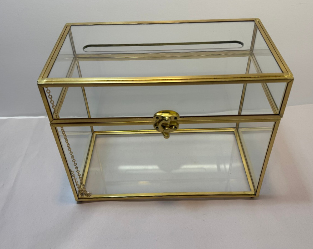 Brass and Acrylic Wedding Card Box with Lock and Slot 10″ x 5.5″