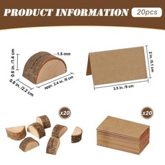 Luckforest Wood Place Card Holders with Kraft Cards, 20 Pcs Half-Round