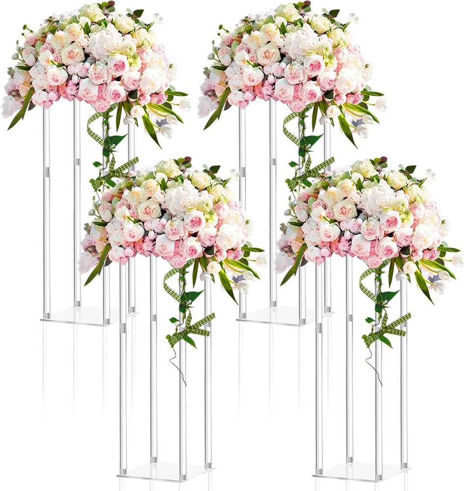 4 Pieces Tall Acrylic Vase Wedding Centerpieces Clear Flower Stand Column Geomet