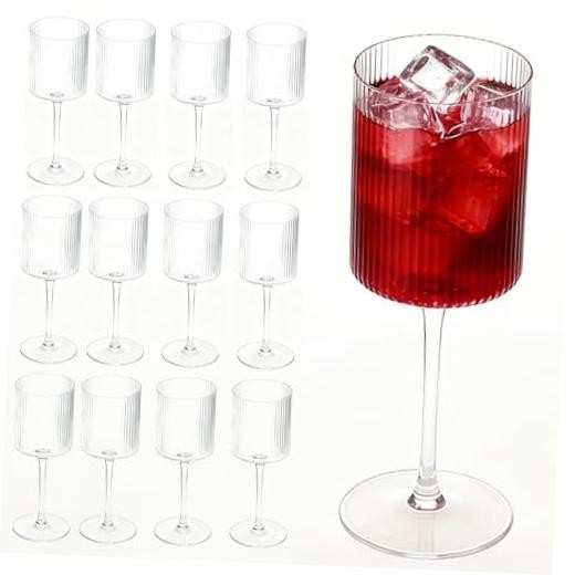 24 Pack 9oz Clear Ribbed Plastic Stemmed Wine 24PCS Clear Ribbed Wine Cups