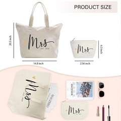 Stylish Bridal Shower Gift: Mrs. 2025 Cotton Canvas Shoulder Bag with Zipper