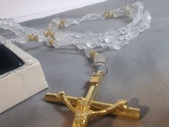 Vintage WEDDING LASSO~GLASS & ACRYLIC BEADS GOLD CROSS LAZO DE BODA~Religious