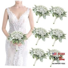 Wedding Artificial Bridesmaids Set of 6 Bridesmaid Bouquets White Gypsophila