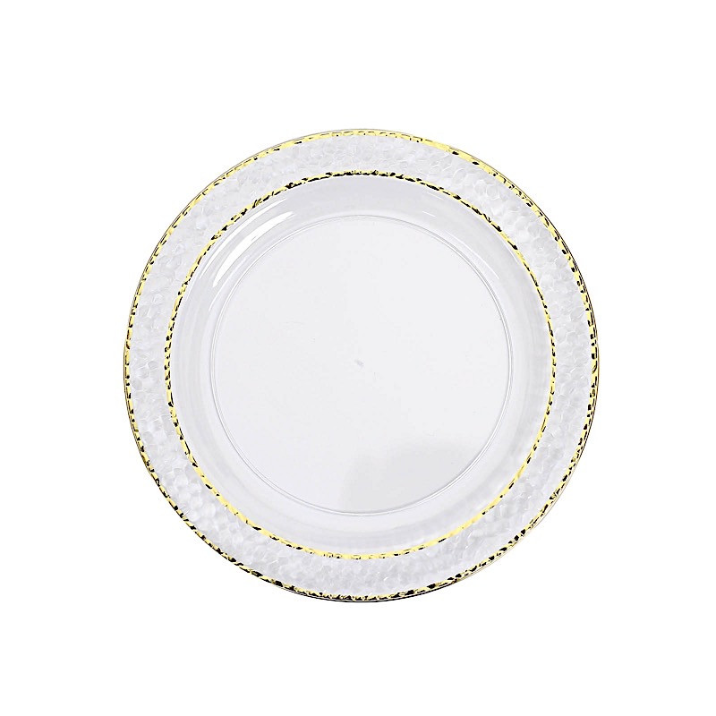 7.5″ Clear Round Plates Hammered Gold Trim Wedding Disposable Tableware