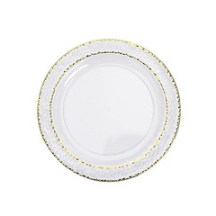 7.5″ Clear Round Plates Hammered Gold Trim Wedding Disposable Tableware