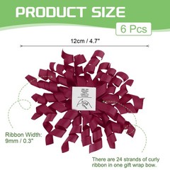 6 Pcs 4 Inch Grosgrain Curly Bows for Gift Wrapping Self-Adhesive Rose Red