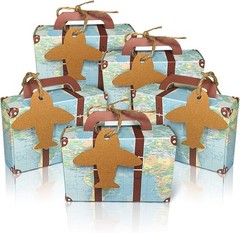 50Pcs Party Favor Candy Box, World Map Mini Suitcase Favor Box, Vintage Kraft…