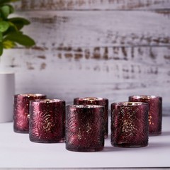 6 pcs 3″ Mercury Glass Votive Candle Holders with Leaves Design Wedding Party