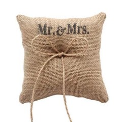 Hessian Burlap Jute Bow Twine Bridal Wedding Ring Pillow 15 x 15cm Mr & Mrs