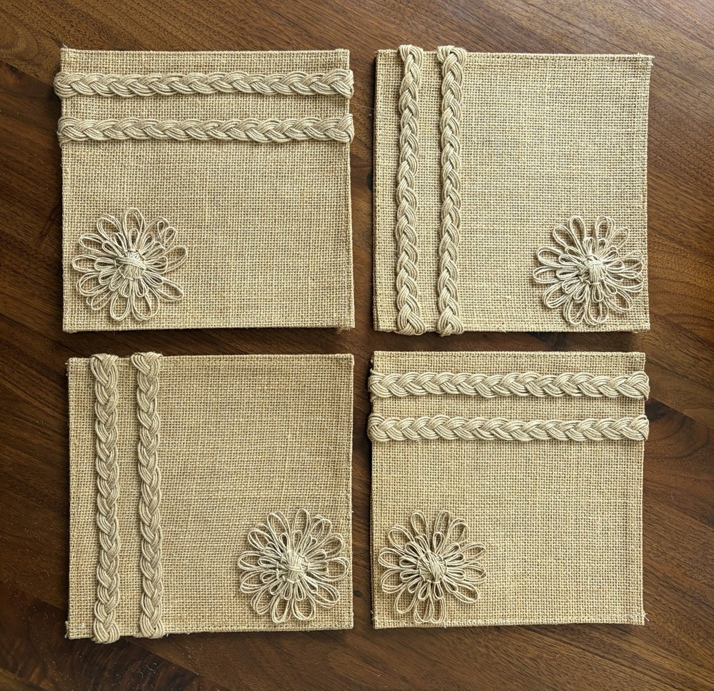 Wedding Table Decor Holiday Home Fall Decor OOAK 8” 7 Nat. Rustic Jute Sqs