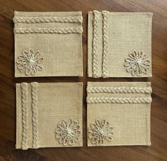Wedding Table Decor Holiday Home Fall Decor OOAK 8” 7 Nat. Rustic Jute Sqs