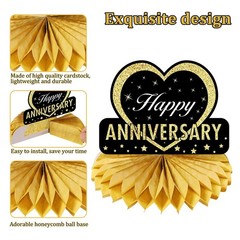 Happy Wedding Anniversary Decorations Table Honeycomb 8, Black, Gold