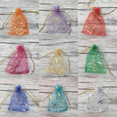 50pcs Organza Gift Bags: Moon & Stars Drawstring Pouches for Jewelry & Favors