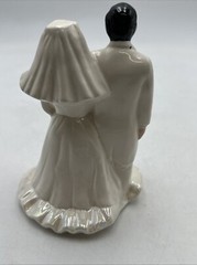 Vtg 1950’s Wedding Cake Topper 7” Bride & Groom Ceramic Iridescent Dress Pink