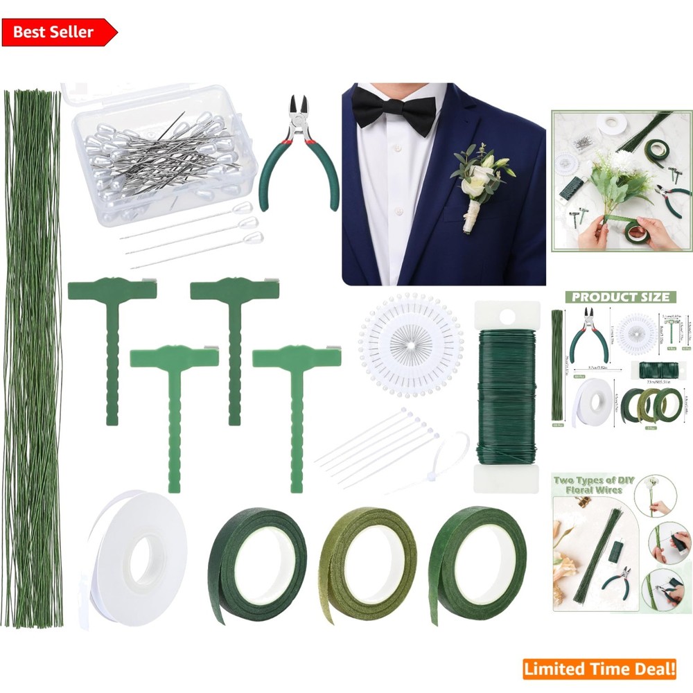 DIY Floral Arrangement Kit – Boutonniere Pins, Wires & Elegant Ribbon Included