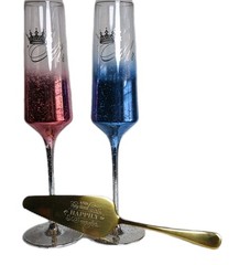 Mr and Mrs Wedding Cake Cutting Set & Champagne Flutes – 6pc Gold Gift Set NEW