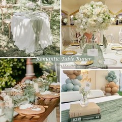 3 Pack Cheesecloth Table Runner 10FT 120 Inches Green 10ft x 3pcs Sage Green