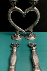 Fellowship Foundry Celtic Knots Hearts Pewter Glasses & Cake Server Wedding Set