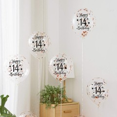 Rose Gold 14th Confetti Latex Balloons, Girls Happy 14 Years Birthday Party B…