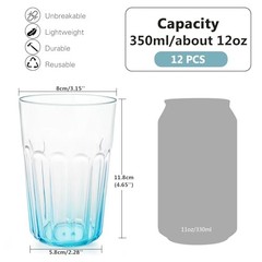 Unbreakable Plastic Drinking Glasses Set of 12, BPA-Free Reusable Clear Blue