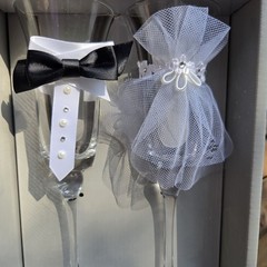 Bride & Groom Toasting Glasses By Studio His & Hers Wedding Decor Hand Wash Only