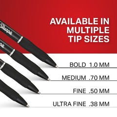 Sharpie S-Gel Gel Pens, Black Barrel, Medium Point (0.7mm), Black Gel Ink, 12 Co