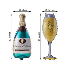39″ GOLD GREEN Champagne Bottle and Goblet Mylar Foil Balloons Party Supplies