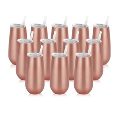 12 Pack Stemless Insulated Flute Tumblers, 6 Oz Unbreakable Rose Gold Champag…