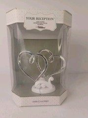 Wilton Double Heart Cake Topper Chrome & White w / Faux Crystals 5″ T x 6″ W NIB