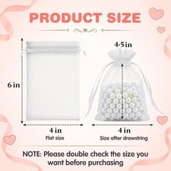 50 Pack Organza Bags 4 x 6 inch Small Bags Favor Bag Sheer Mesh Bag White Gift