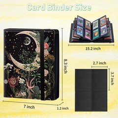 Moon Floral Card Binder 4 Pockets 160 Cards Slot Faux Leather