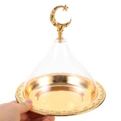 1 Set Zinc Alloy Cake Plate Snack Holder Cake Storage Plate with Acrylic Cover