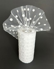 White Polka Dot Tulle Decor – 6″ x 25 Yards, Fabric Netting Ribbon, Wedding