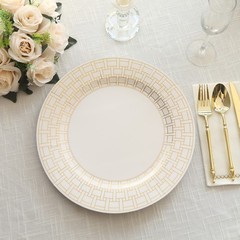 10 White Paper Charger Plates Gold Basketweave Design Rim Party Home Tableware