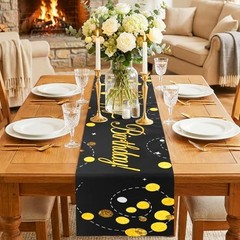 Happy Birthday Table Runner Gold Birth Party Sign Table Runner Vintage Black