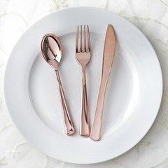 Plastic Rose Gold FORKS SPOONS KNIVES SET Disposable TABLEWARE Wedding Party