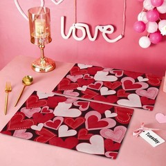 Seliem Red Pink Love Hearts Placemats Set of 4, 12»X18»,
