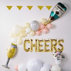 39″ GOLD GREEN Champagne Bottle and Goblet Mylar Foil Balloons Party Supplies
