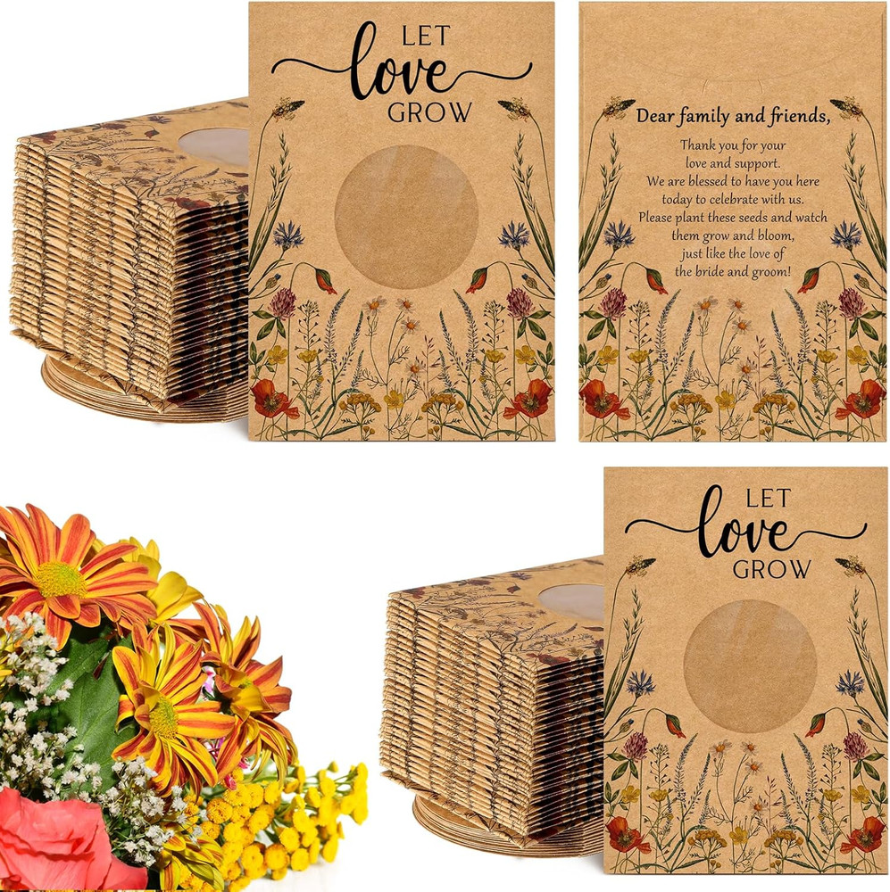 100 Pcs Let Love Grow Seed Packets Cool Wedding Favors for Guests Kraft Envelope