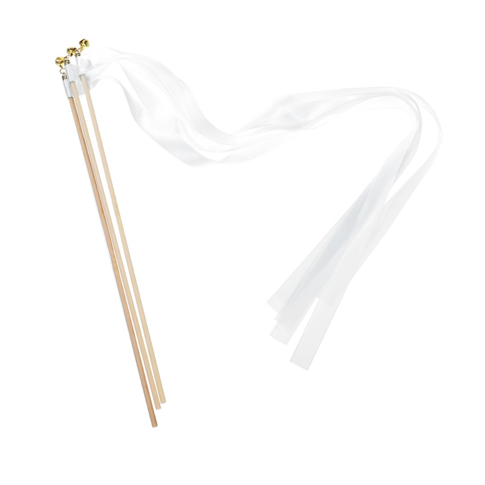 20Pcs Wedding Party Ribbon Streamers Sticks for Party Celebration White
